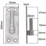 Gate Hinge Pin On Rectangular Plate Bracket - 200 x 75mm 19mm Diameter Pin - Hot Dip Galvanised - Pack of 2 (Pair) - tradefit - 2