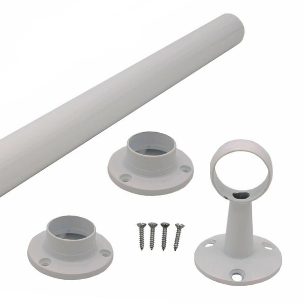 Wardrobe Rail Kit - 25mm Tube - 2500mm Rail with 2x End Sockets & 1x Centre Brackets - White - tradefit - Featured Image