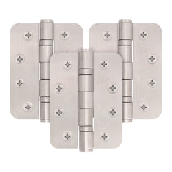 Satin Stainless Fire Door Hinges - 4 Inch/102mm - Grade 13 Steel Ball Bearing - Pack 3 - Radius - tradefit