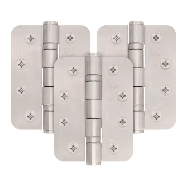 Satin Stainless Fire Door Hinges - 4 Inch/102mm - Grade 13 Steel Ball Bearing - Pack 3 - Radius - tradefit - Featured Image