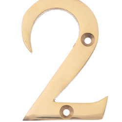 Numeral 2 - Screw Fix - 75mm - Polished Brass - tradefit