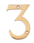 Numeral 3 - Screw Fix - 75mm - Polished Brass - tradefit - 1