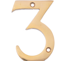 Numeral 3 - Screw Fix - 75mm - Polished Brass - tradefit