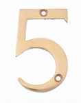 Numeral 5 - Screw Fix - 75mm - Polished Brass - tradefit - 1