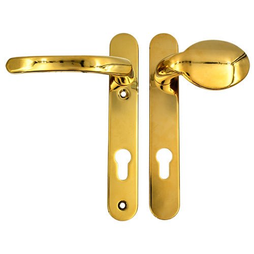 Polished Brass UPVC Lever Pad Door Handles - 92mm PZ Centres - 122mm Fixing Centres - 212 x 34mm - tradefit - Featured Image