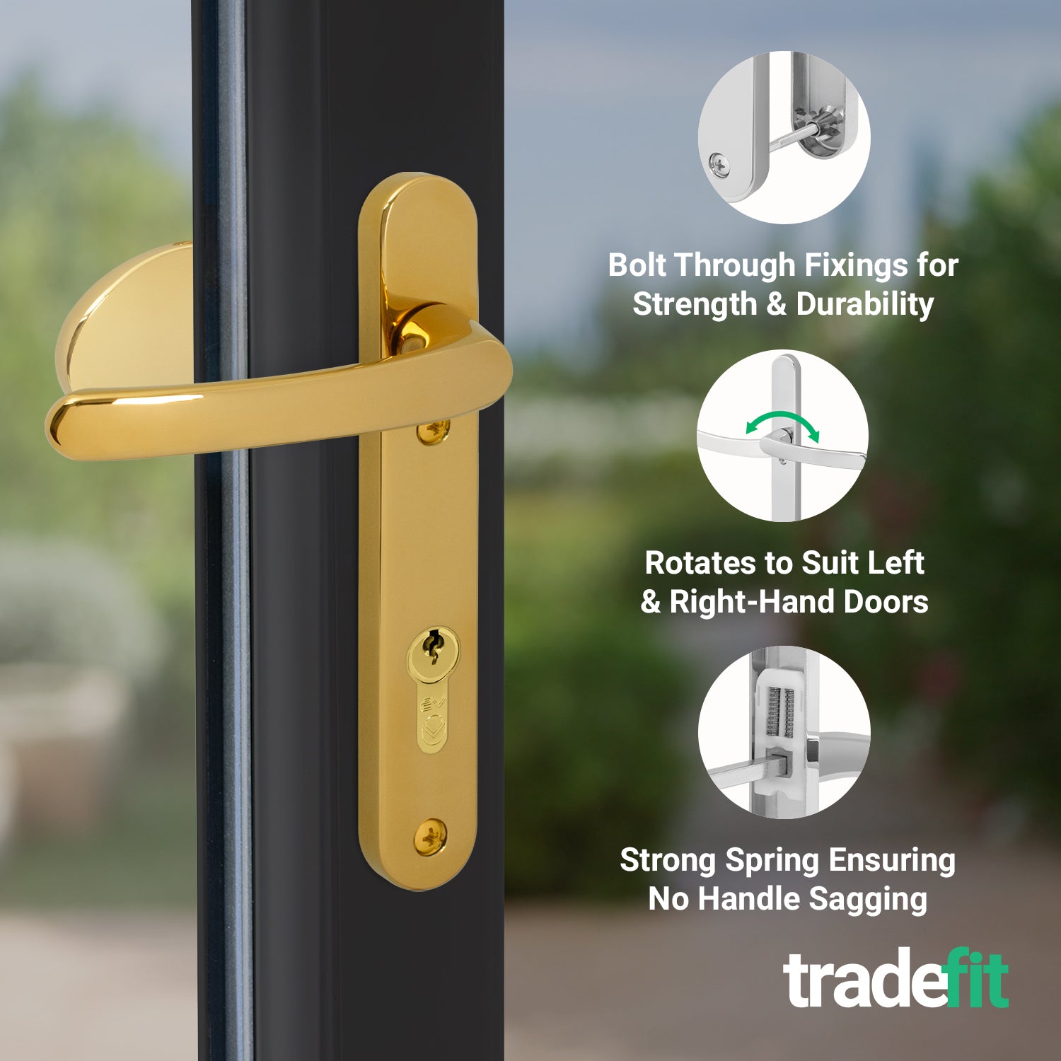 Polished Brass UPVC Lever Pad Door Handles - 92mm PZ Centres