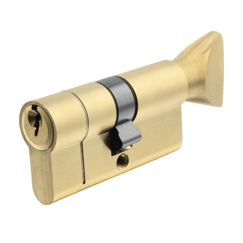5 Pin 50/50mm 100mm [45+45+10mm] Euro Cylinder and Turn - Keyed Alike - Satin Brass - tradefit