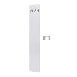Engraved Push Finger Plate - 425 x 75 x 1.2mm Radius Corners - Polished Stainless Steel - tradefit
