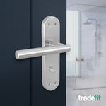 Olbia Satin Nickel Lever on Backplate Door Handle Pack – 64mm Bathroom Lock - tradefit - 6