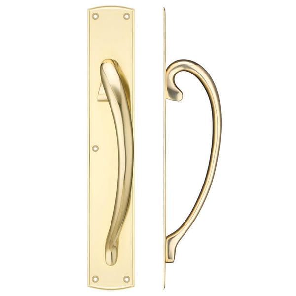 Pull Handle on Backplate - Right Handed - 457 x 76mm - Polished Brass - tradefit - Featured Image