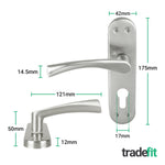 Nola Satin Nickel Lever on Backplate Door Handle Kit - 80mm Euro Sashlock and Thumbturn Cylinder - Keyed Alike - tradefit - 2