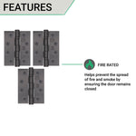 Black Fire Door Hinges - 4 Inch/102mm - Grade 13 Steel Ball Bearing - Pack 3 - tradefit - 6