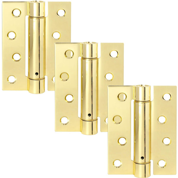 Spring Hinges Single Action Fire Door Pack 3 Self Closing - 102x76x2.7mm - Brass Plated - Pack of 3 - tradefit - Featured Image