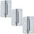 Spring Hinges Single Action Fire Door Pack 3 Self Closing - RADIUS CORNERS - 102x76x2.7mm - Polished Chrome - Pack of 3