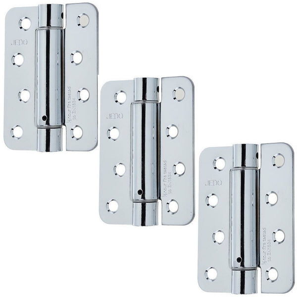 Spring Hinges Single Action Fire Door Pack 3 Self Closing - RADIUS CORNERS - 102x76x2.7mm - Polished Chrome - Pack of 3 - tradefit - Featured Image