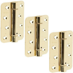 Spring Hinges Single Action Fire Door Pack 3 Self Closing - RADIUS CORNERS - 102x76x2.7mm - Brass Plated - Pack of 3 - tradefit