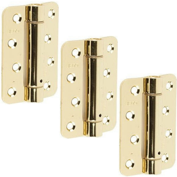Spring Hinges Single Action Fire Door Pack 3 Self Closing - RADIUS CORNERS - 102x76x2.7mm - Brass Plated - Pack of 3 - tradefit - Featured Image