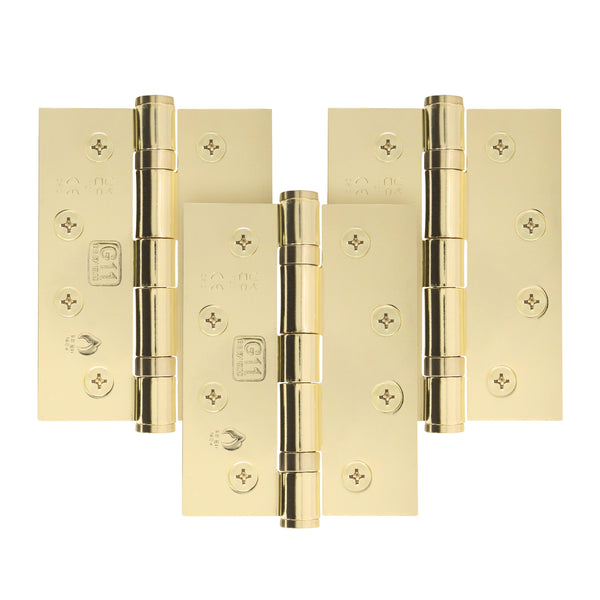 Polished Brass Fire Door Hinges – 4 Inch/102mm – Grade 11 Steel Ball Bearing – Pack of 3 Hinges - tradefit - Featured Image