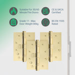 Polished Brass Fire Door Hinges – 4 Inch/102mm – Grade 11 Steel Ball Bearing – Pack of 3 Hinges - tradefit - 2