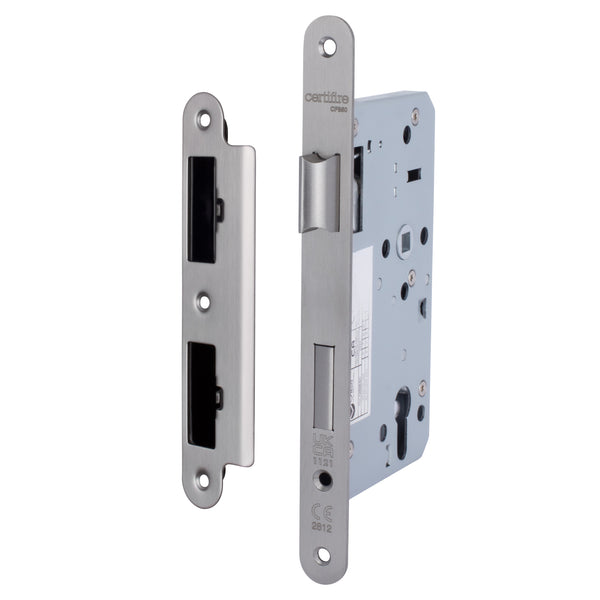 DIN Euro Profile Escape Sashlock Case - Radius Forend - 60mm Backset / 90mm Case - Satin Stainless Steel - tradefit - Featured Image