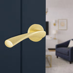 Nola Satin Brass Lever on Rose Door Handles - Standard Duty FD30/60 Rated - tradefit - 5