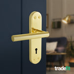 Olbia Brass Plated Lever on Backplate Door Handle Pack – 64mm Sashlock - tradefit - 6