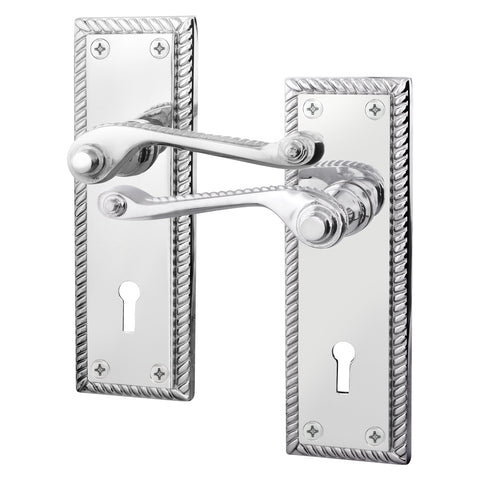 Georgian Rope Edge Scroll Polished Chrome Door Handles - Keyhole - tradefit