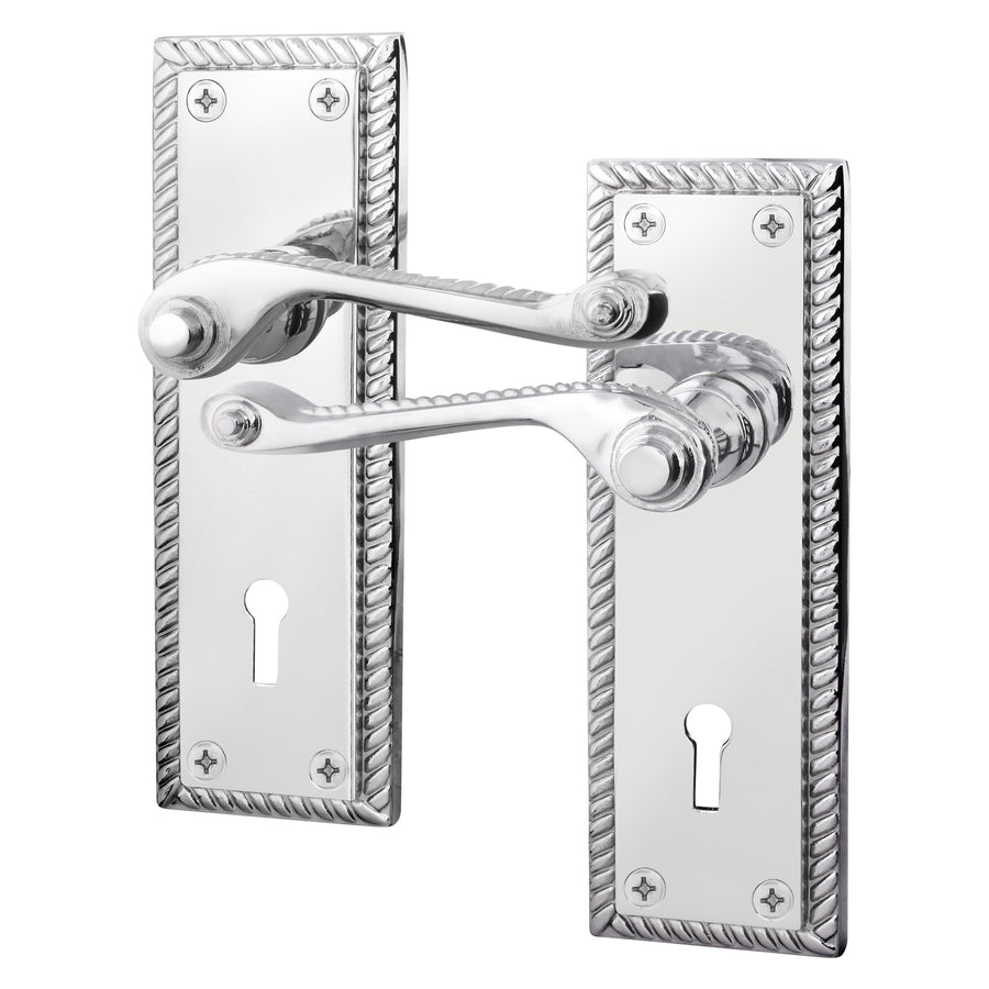 Georgian Rope Edge Scroll Polished Chrome Door Handles - Keyhole - tradefit