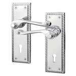 Georgian Rope Edge Scroll Polished Chrome Door Handles - Keyhole - tradefit - 1