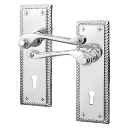 Georgian Rope Edge Scroll Polished Chrome Door Handles - Keyhole - tradefit