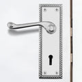 Georgian Rope Edge Scroll Polished Chrome Door Handles - Keyhole - tradefit