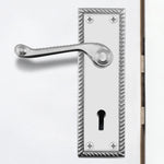 Georgian Rope Edge Scroll Polished Chrome Door Handles - Keyhole - tradefit - 5