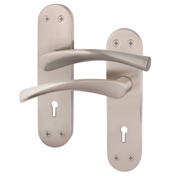 Nola Satin Nickel Lock Door Handles - Keyhole - tradefit - Featured Image
