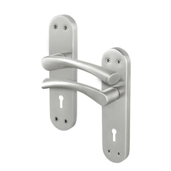 Nola Satin Nickel Lever on Backplate Door Handle - Keyhole - tradefit