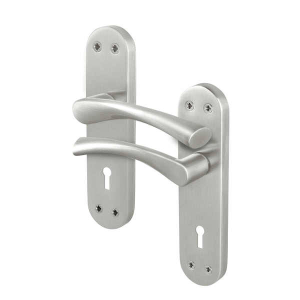 Nola Satin Nickel Lever on Backplate Door Handle - Keyhole - tradefit - Featured Image