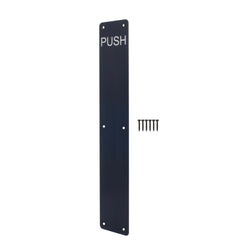 Engraved Push Finger Plate - 425 x 75 x 1.2mm Radius Corners - Matt Black - tradefit