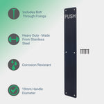 Engraved Push Finger Plate - 425 x 75 x 1.2mm Radius Corners - Matt Black - tradefit - 2