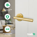 Olbia Satin Brass Lever on Rose Door Handle Pack - 64mm Latch - 4