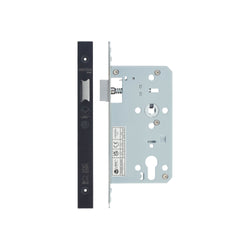 Fire Rated DIN Latch - 60mm Backset / 90mm Case / 72mm Centres - Matt Black - tradefit