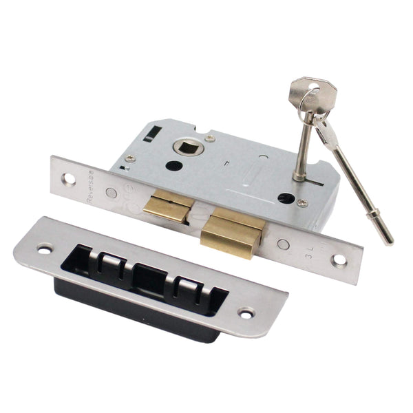Mortice Sash Lock Lock Fire Rated - 64mm Case Size - 44mm Backset - Square Satin Stainless - tradefit - Featured Image