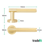 Aurora Satin Brass Lever on Rose Door Handle Kit - Medium Duty FD30/60 - 80mm Euro Sashlock and Double Cylinder - Keyed to Differ - tradefit - 4