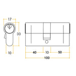 5 Pin 45/55mm 100mm [40+50+10mm] Euro Double Cylinder - Master Keyed - Satin Chrome - tradefit - 2
