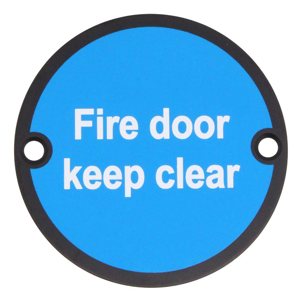Circular Disc Fire Door Signage - 76mm x 1.5mm - Screw Fixed - Fire Door Keep Clear - Matt Black - tradefit - Featured Image