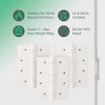 White Fire Door Hinges – 4 Inch/102mm – Grade 11 Steel Ball Bearing – Pack of 3 Hinges - tradefit - 3
