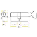 5 Pin 60/40mm 100mm [55+35+10mm] Euro Cylinder and Turn - Keyed Alike - Satin Chrome - tradefit - 2