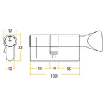 5 Pin 60/40mm 100mm [55+35+10mm] Euro Cylinder and Turn - Keyed Alike - Polished Brass - tradefit - 2