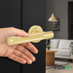 Dumont Satin Brass Lever on Rose Door Handle Kit - 64mm Latch - tradefit - 6