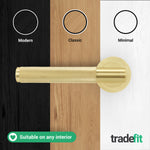 Dumont Satin Brass Lever on Rose Door Handle Kit - Medium Duty FD30/60 - 80mm Euro Sashlock and Thumbturn Cylinder - Keyed Alike - tradefit - 7