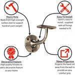 Handrail Bracket Heavy Pattern - 64mm / 2.5 Inch - Antique Brass - tradefit - 3
