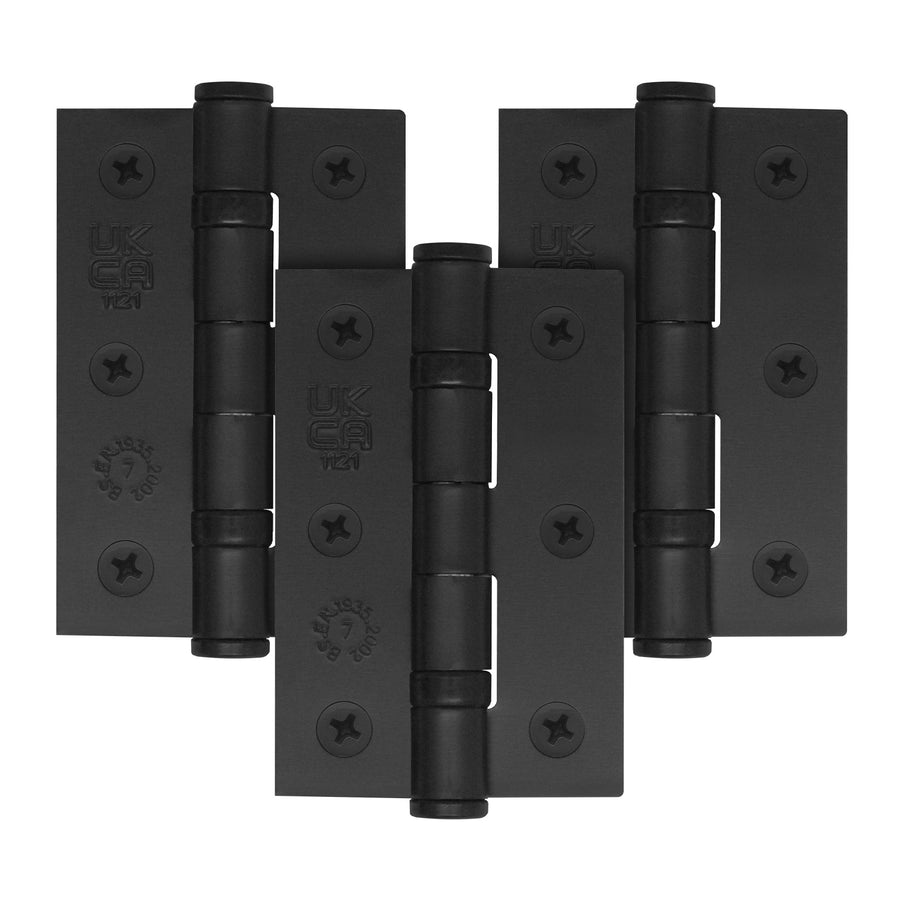 Black Fire Door Hinges - 3 Inch/76mm - Grade 7 Steel Ball Bearing - Pack of 3 Hinges - tradefit